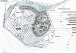 Topological plan and artist rendering of luxury compound