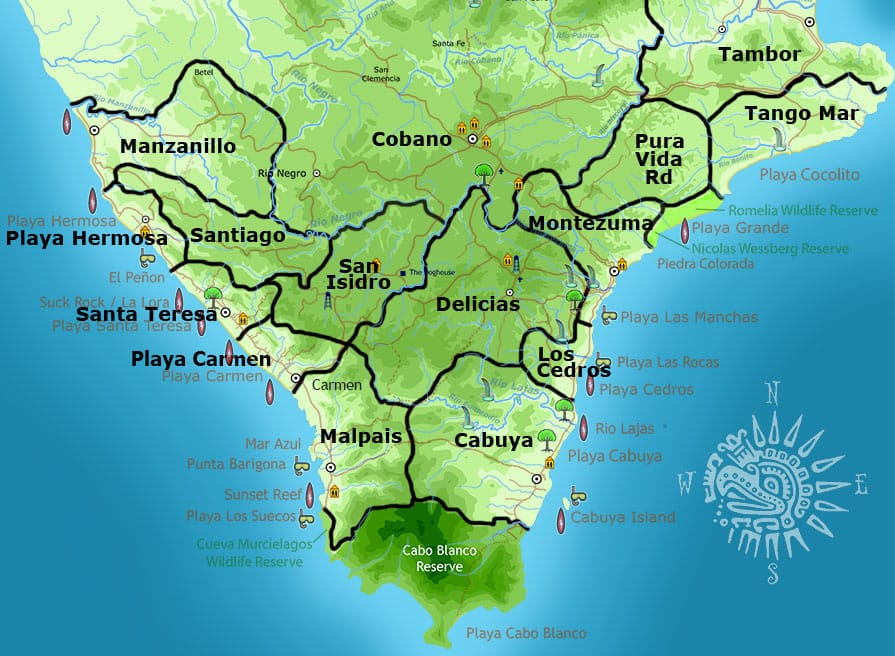 Map of Southern Nicoya Peninsula Rental Areas